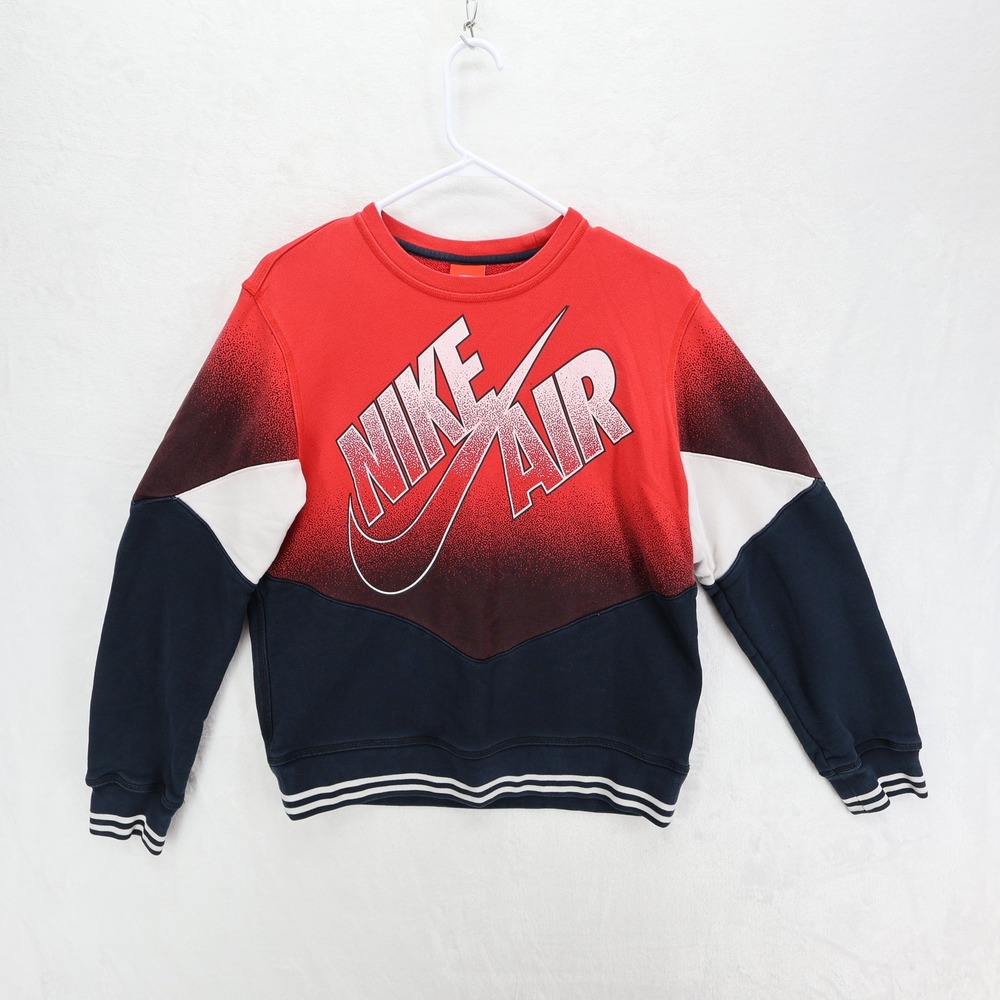 Nike Air Mens Medium Red Navy Colorblock Graphic Fleece Sweatshirt 588814-657